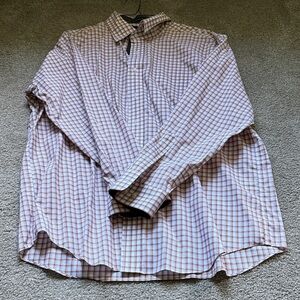 Paul Fredrick Men's Long-Sleeve Button-Down Plaid Shirt - White with Brown Check